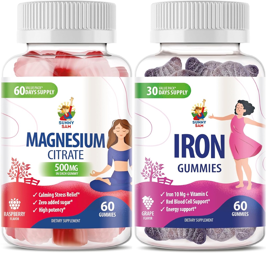 SUNNY SAM Vitamines de fer avec gommes de vitamine C et magnésium pour adultes