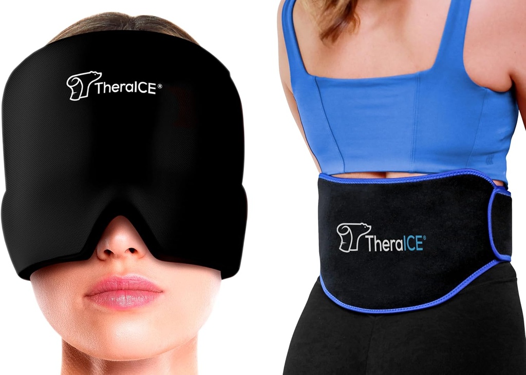 TheraICE Cap de soulagement de la migraine et TheraICE Ice Pack Back Brace pour la douleur au bas du dos
