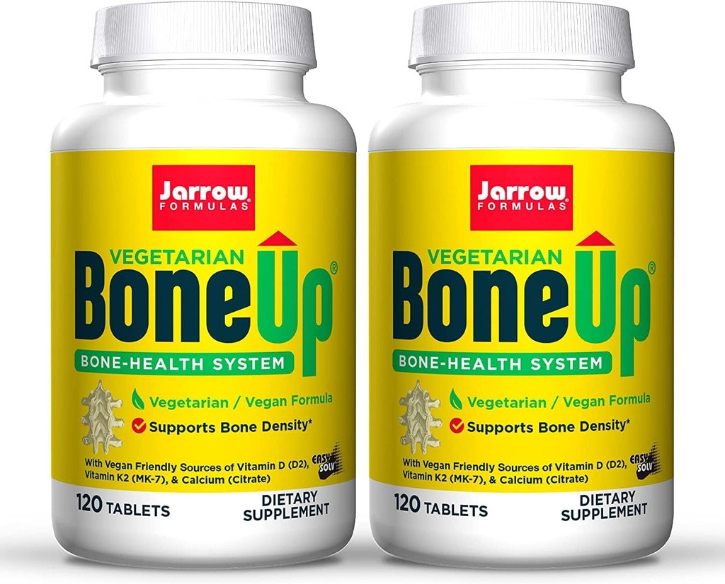 Jarrow Formulas BoneUp Vegetarian - 120 Tablets, Pack of 2 - Vegetarian/Vegan Supplement for Bone Health - Vegan-Friendly Sources of Vitamin D3, Vitamin K2 (as MK-7) & Calcium - 120 Total Servings