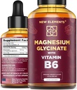 Glycinate de magnésium liquide gouttes avec vitamine B6 - supplément de magnésium 500mg et vitamine B6 100mg