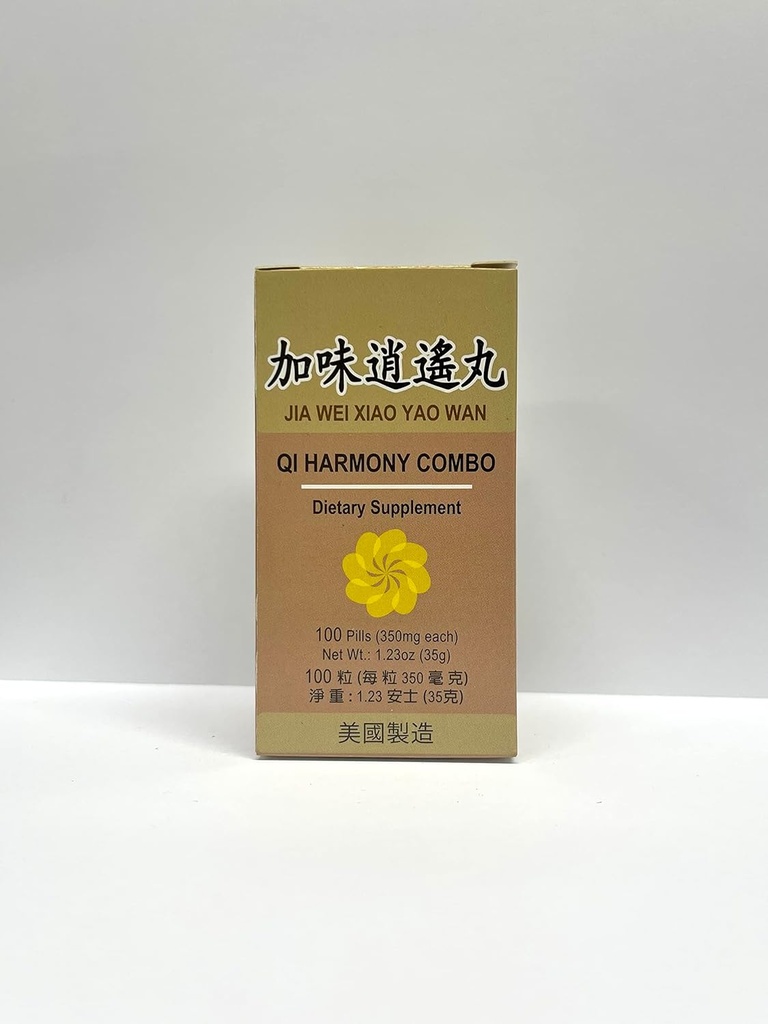 Qi Harmony Combo - Jia Wei Xiao Yao Wan Herbal Supplement Helps for Irritability, Fatigue, Abnormal Sweating 350mg 100 Pills Made in USA