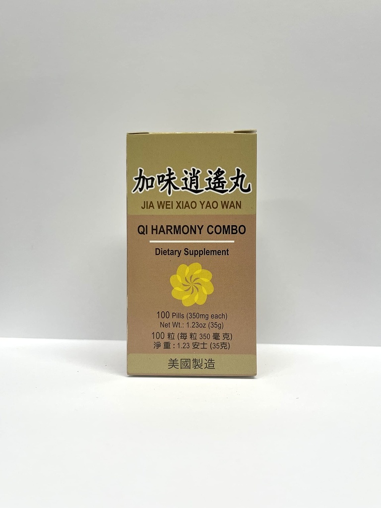 Qi Harmony Combo - Jia Wei Xiao Yao Wan complément à base de plantes aide à l'irritabilité, la fatigue, la sueur anormale 350mg 100 pilules fabriqués aux États-Unis