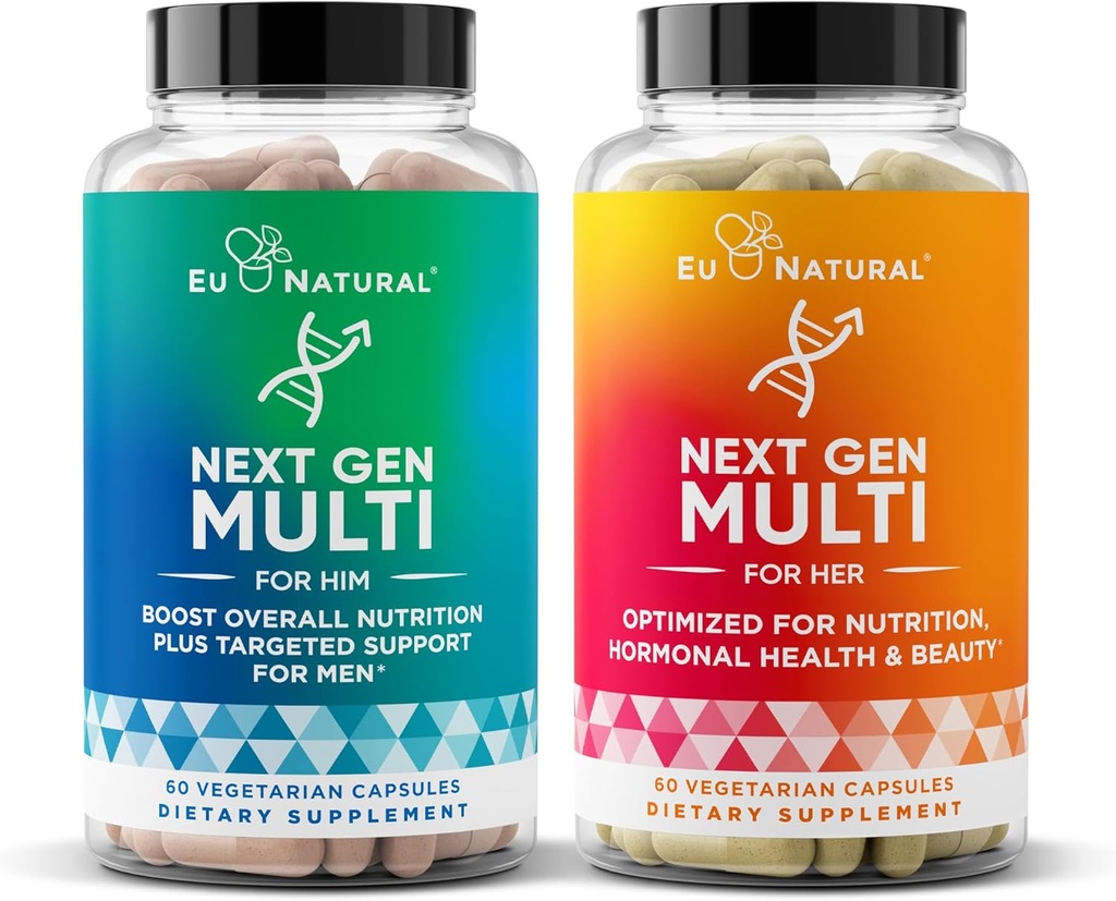 Eu Natural Next Gen Multivitamine Bundle pour lui et son- Optimisé soutien quotidien pour l'énergie, le coeur, les os, les cheveux et la santé de la peau et plus