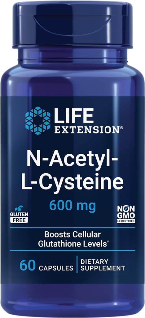 Extension de la durée de vie N-acétyl-L-Cysteine (NAC), Immune, respiratoire, santé du foie, NAC 600 mg, Potent antioxydant Support, radicaux libres, facile à absorber, 60 capsules