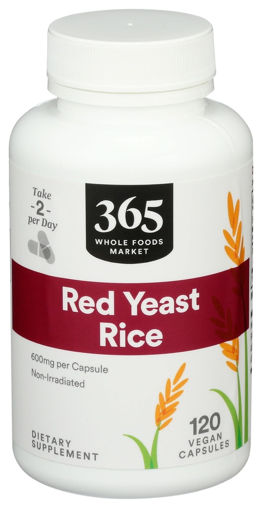 365 par Marché des aliments entiers, Riz de levure rouge 600mg, 120 Nombre