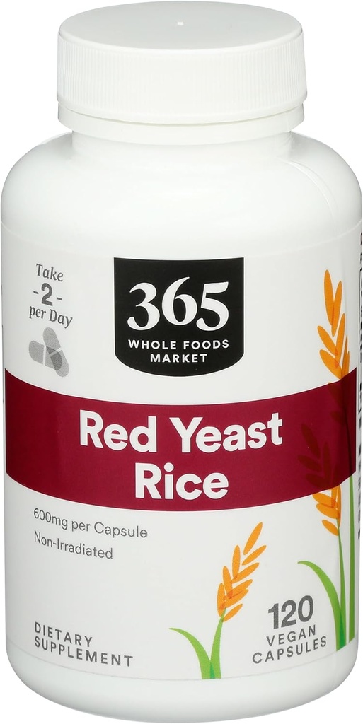 365 par Marché des aliments entiers, Riz de levure rouge 600mg, 120 Nombre