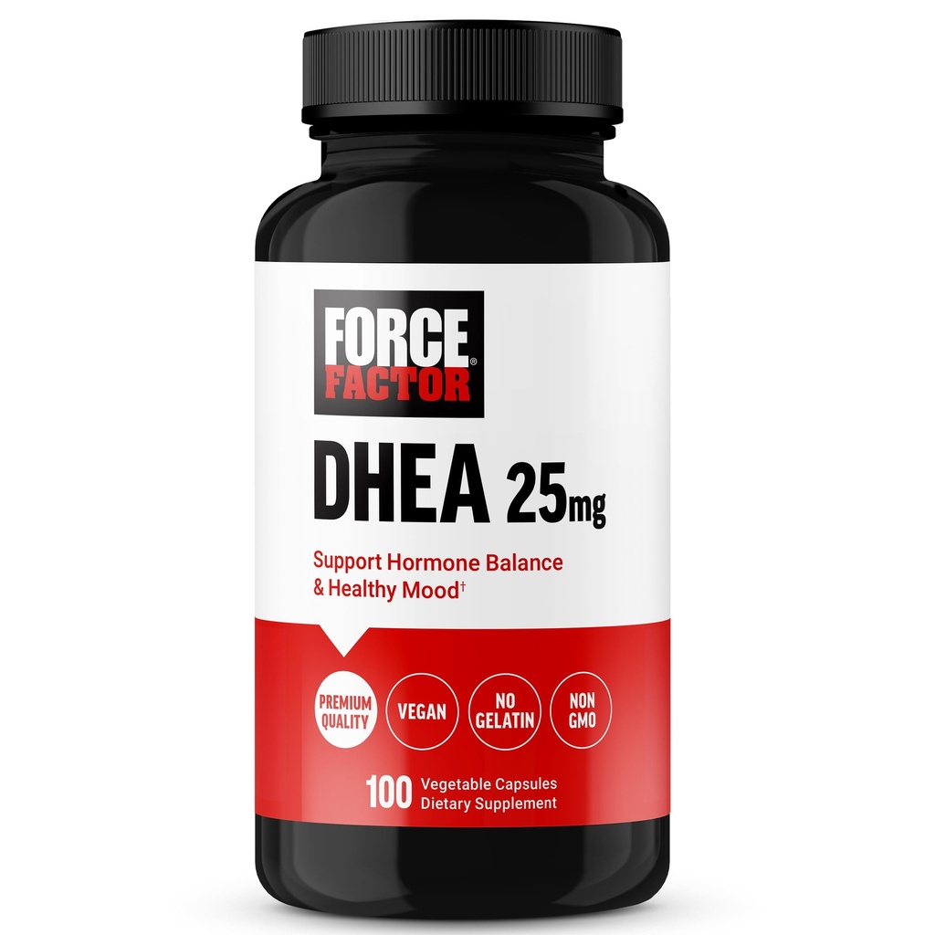 FACTEUR DE FORCE DHEA 25mg, Supplément DHEA pour les femmes et les hommes pour soutenir l'équilibre hormonal et l'humeur saine, qualité premium, végétalien amical, non-OGM, 100 capsules végétales