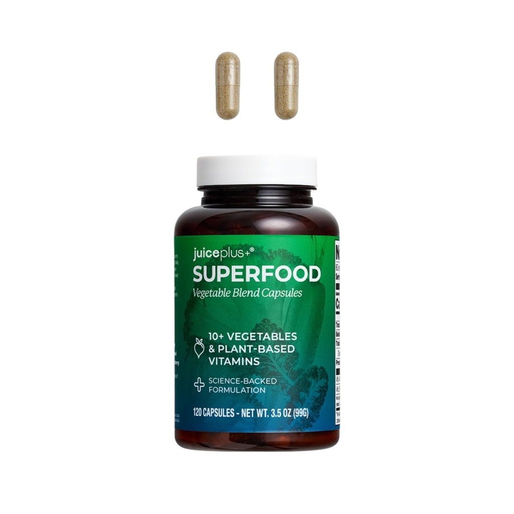 Mélange de légumes Juice Plus+ : avec brocoli, persil, tomate et plus - base végétale, végétalien, sans gluten, sans OGM, casher - pour la santé du coeur, immunitaire, cognitive et de la peau - 1 bouteille (60 portions)