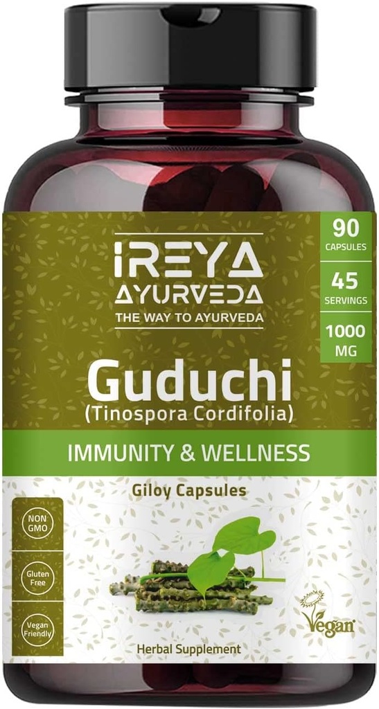 Gélules Guduchi renforcent l'immunité et favorisent la défense cellulaire, la vitalité et l'herbe rajeunissante pour la digestion (90 capsules)