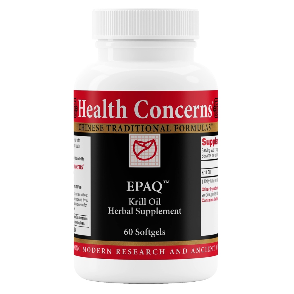 Préoccupations pour la santé EPAQ – Supplément de soutien à la santé cérébrale – 1000 mg d'huile de krill par portion – Fonction cognitive et santé cardiaque – Supplément à base de plantes chinoises – Antioxydants et phospholipides – 60 Softgels