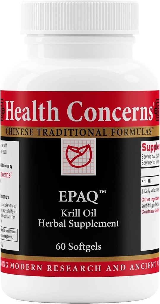 Préoccupations pour la santé EPAQ – Supplément de soutien à la santé cérébrale – 1000 mg d'huile de krill par portion – Fonction cognitive et santé cardiaque – Supplément à base de plantes chinoises – Antioxydants et phospholipides – 60 Softgels