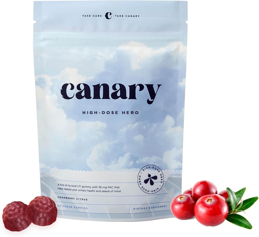 Héros des Canaries à forte teneur en sodium - Gommies de santé de pièges urinaires Supplément alimentaire, aide à nettoyer et à protéger, délicieuse saveur naturelle de canneberge, 60 gommies