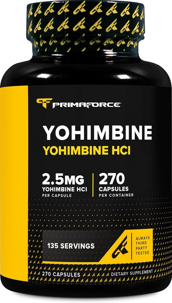 PrimaForce Yohimbine HCl 2,5mg, 270 Capsules - Supplément Premium, Boosts Performance, Zéro remplissage, Non-OGM et sans gluten