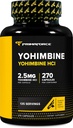PrimaForce Yohimbine HCl 2,5mg, 270 Capsules - Supplément Premium, Boosts Performance, Zéro remplissage, Non-OGM et sans gluten