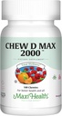 Maxi Health Chewable Vitamine D3 2000 UI Supplement - Delicious Natural Bubble Gum Flavor - Soutient l'absorption de calcium, la santé immunitaire et osseuse chez les femmes adultes, les hommes, les enfants et les jeunes enfants - 100 Chews