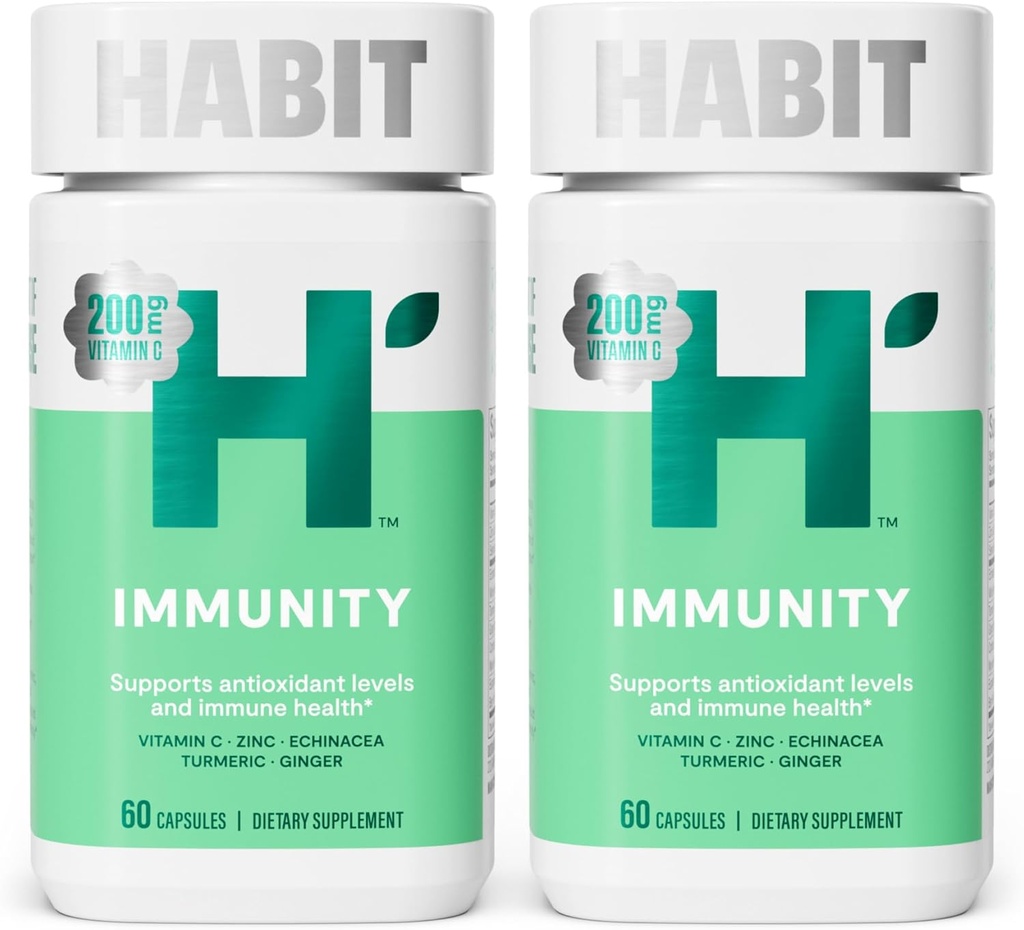 Habit Immunity Supplement 2 Pack (120 Capsules) - New Look, Echinacea, Elderberry, Turmeric, Zinc Blend pour soutenir la santé immunitaire et les niveaux antioxydants, végétalien, non-OGM