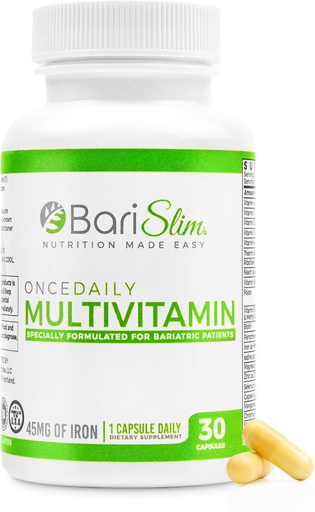 BariSlim une fois par jour Capsule de multivitamine bariatrique - 45mg de fer - Vitamine bariatrique et supplément pour la chirurgie bariatrique post-opératoire, y compris le pont gastrique et la Manche gastrique
