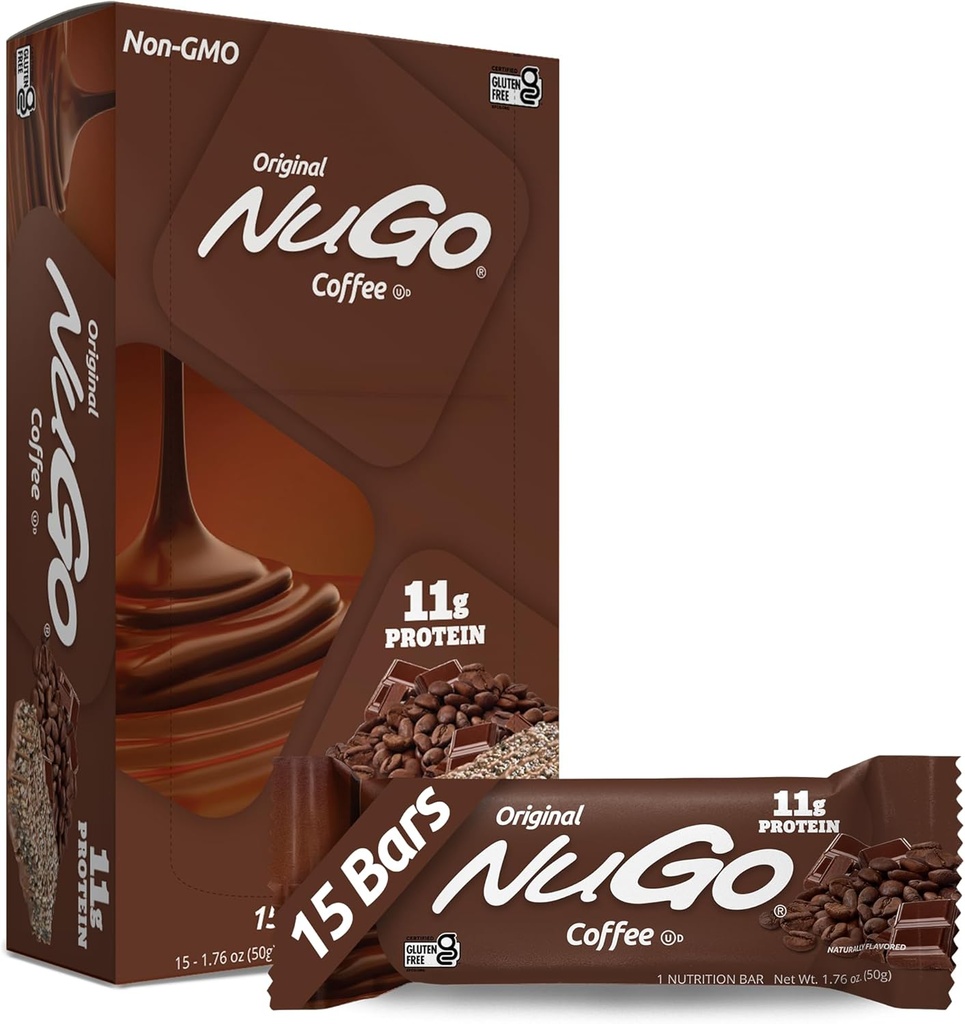 NuGo Protein Bar, Coffee, 11g Protein, Gluten Free, 15 Count