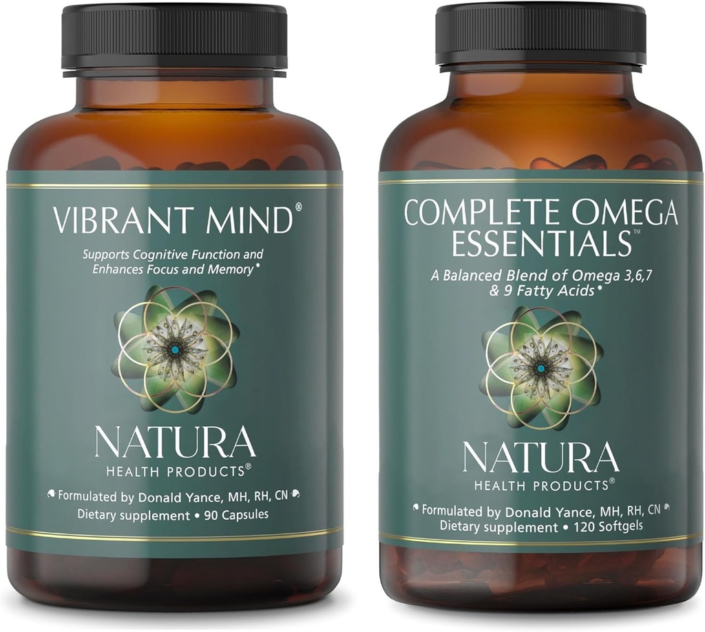 Produits de santé Natura L'esprit vibrant et l'essence complète de supplément Omega - Supplément Cerveau Nootrope pour la mémoire et le focus - Mélange équilibré d'acides gras Omega 3, 6, 7 et 9