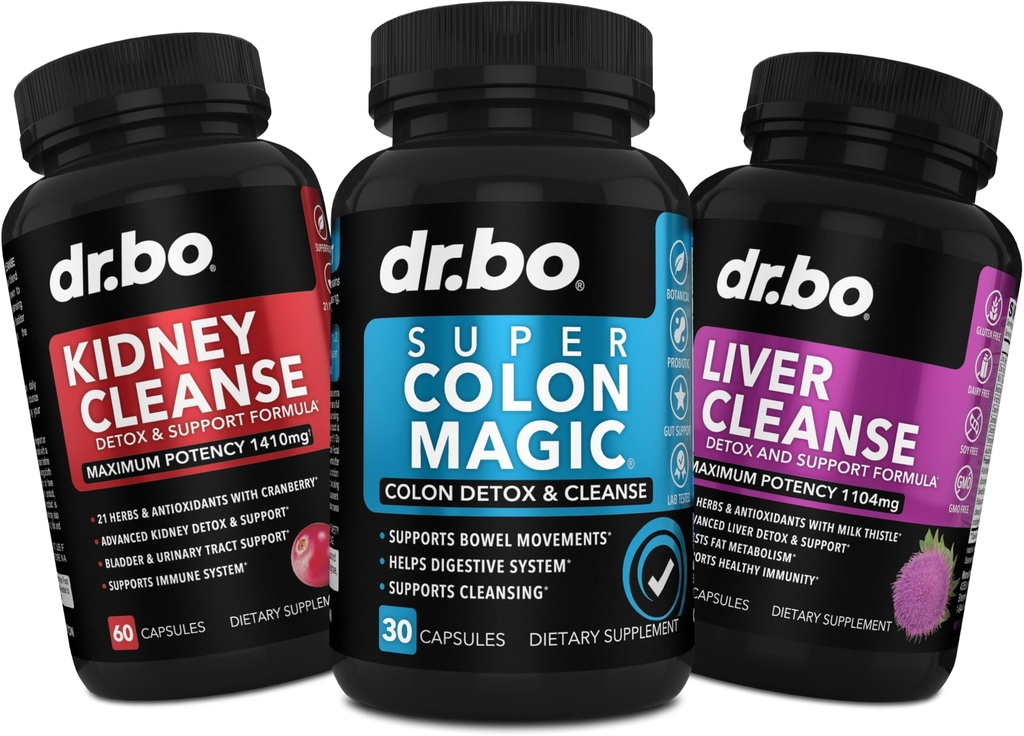 DR. BO Colon Cleanser Detox & Kidney Liver Cleanse - 15 Day Colon Cleanse Pills Probiotic, Kidney Liver Detox Supplement - Bowel Movement Supplements, Kidneys, Bladder Urinary Tract Gallbladder Pills