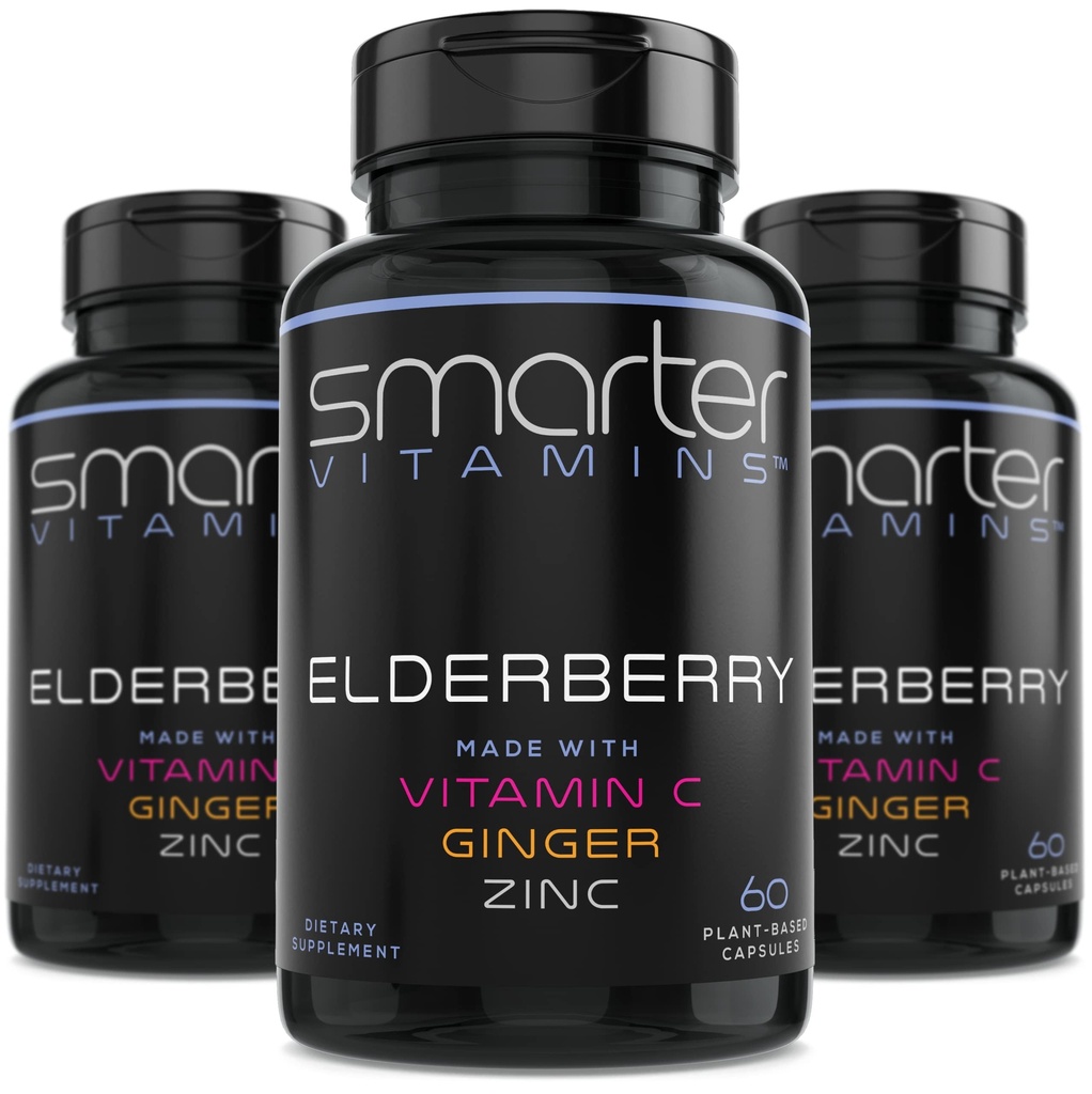 (3 packs) Capsules de baies d'eau plus intelligentes + vitamine C + gingembre et zinc, supplément à base de plantes, puissant extrait de baies de l'aîné noir antioxydant vitamine, 180 pilules véganes