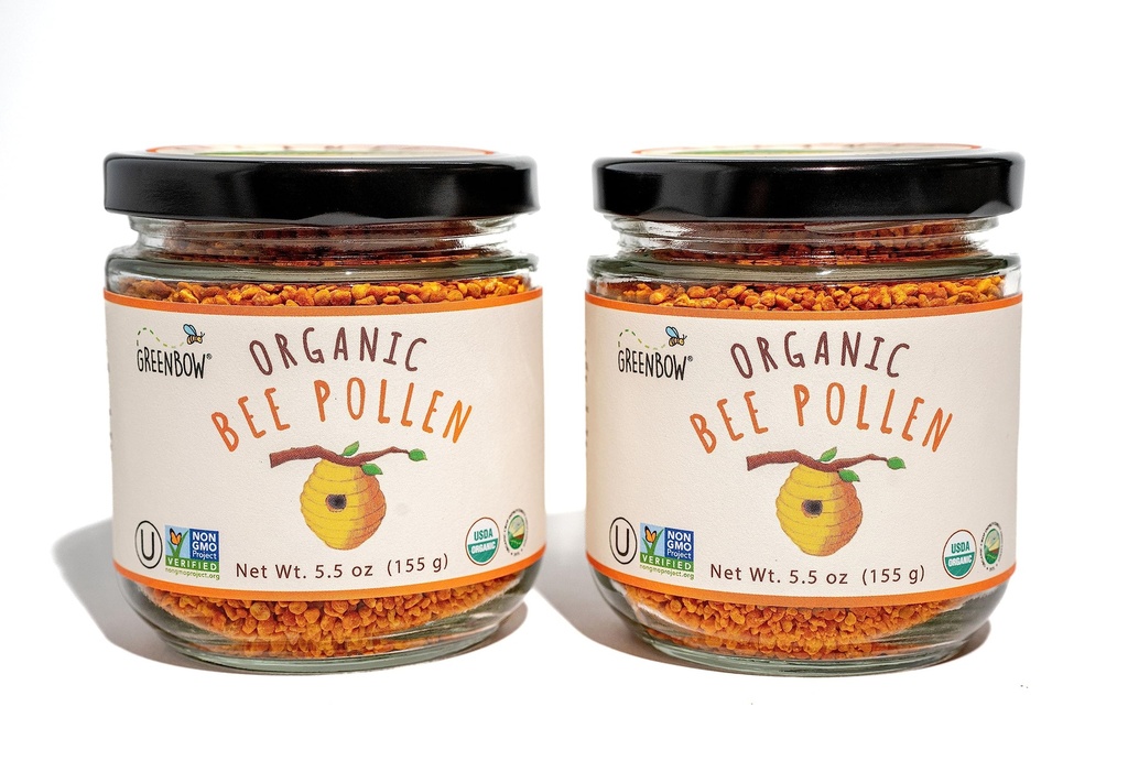 Pollen biologique d'abeilles Greenbow - 100% certifié USDA biologique, non-OGM, pur et naturel de l'abeille Pollen - Superaliment emballé avec des protéines, vitamines et minéraux - certifié Casher, sans gluten -155g x 2 pots