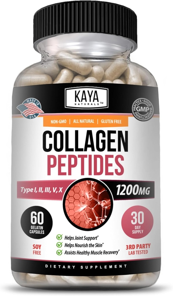Kaya Naturals Multi Collagen Peptides Complexe Poudre pour Femmes et Hommes, Types I, II, III, V et X