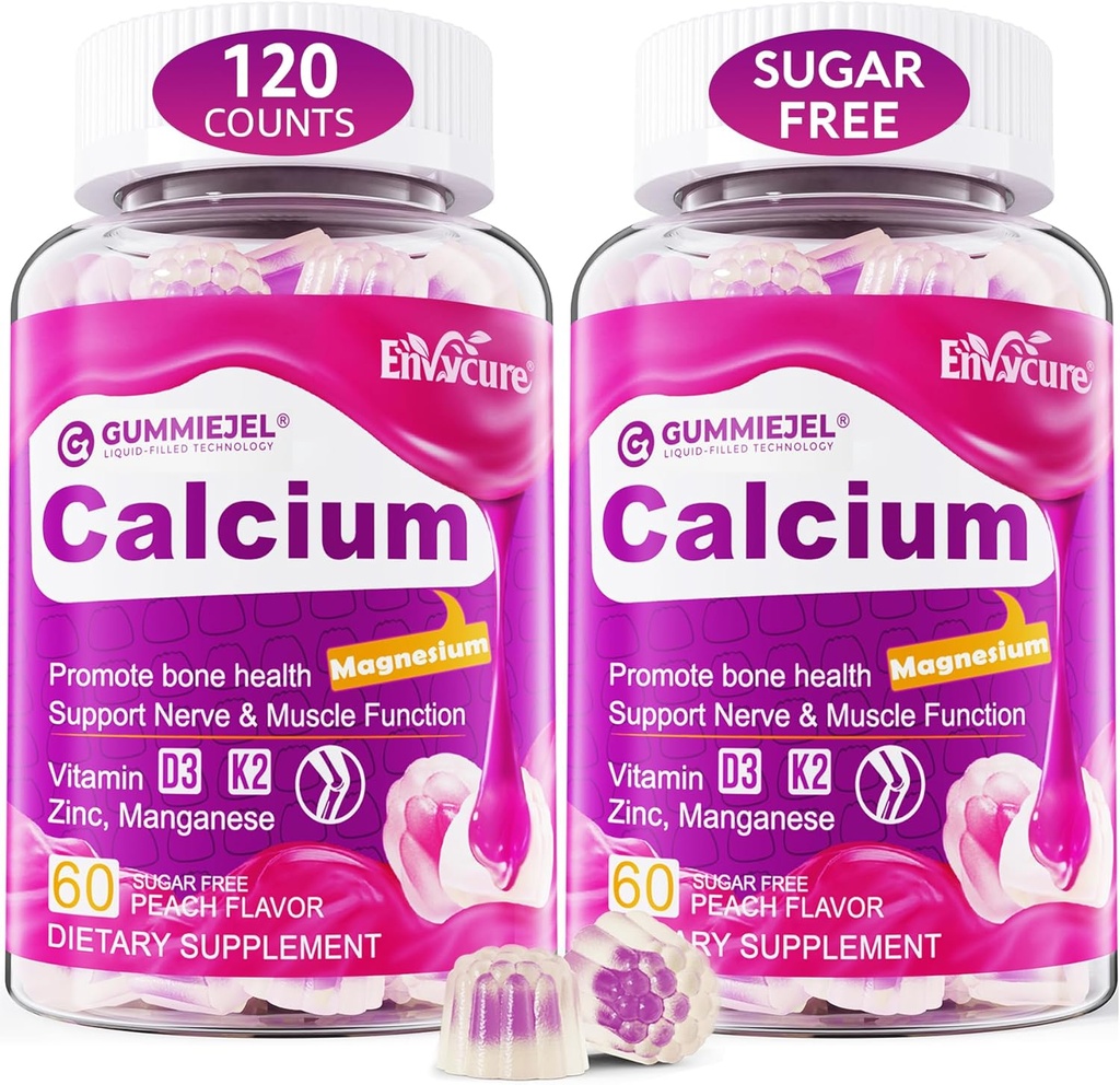 Sugar-Free Calcium Citrate Gummies 1000mg w/Vitamin D3 K2, Magnesium, Zinc, Boron, Manganese, Copper for Bone, Muscle & Immune, Ultimate Absorption Calcium Supplement for Women & Men - Vegan, 120 Cts