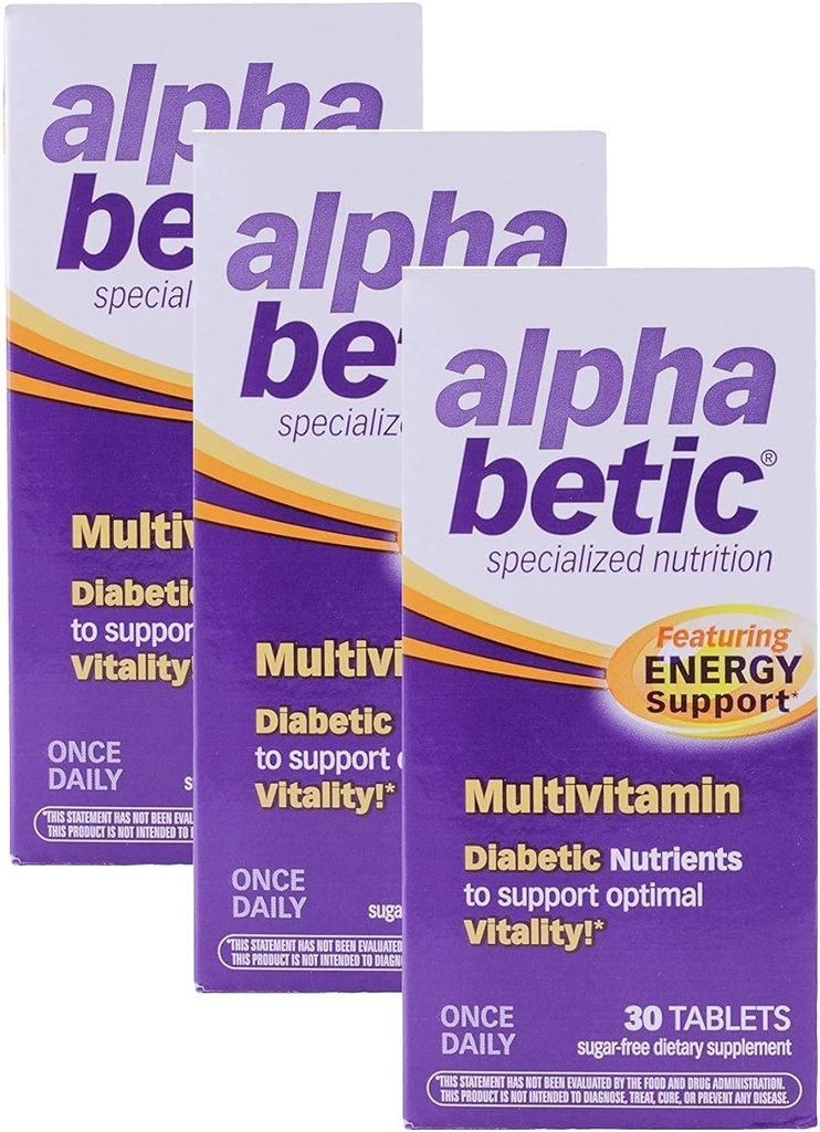Alpha Bétique une fois par jour multivitamine pour les diabétiques, sans gluten, sans sucre, supplément nutritionnel d'énergie prolongée, 30 comprimés (3 pack)3