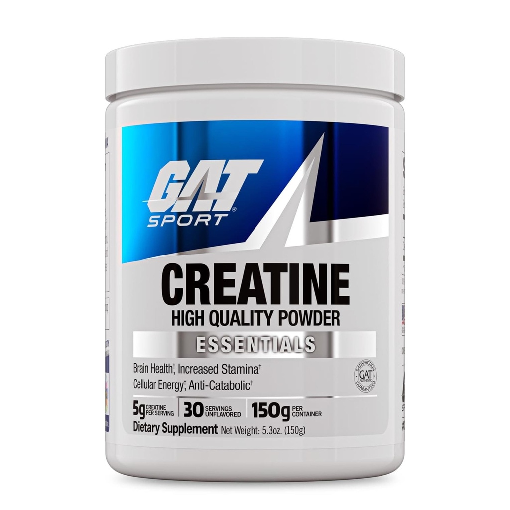 GAT SPORT Poudre monohydratée de créatine, 150 grammes, force, santé du cerveau, GLP1 Soutien Anti-oxydant, Endurance, pour les hommes et les femmes, 1 mois d'approvisionnement, Sans aromatisation (30 portions)