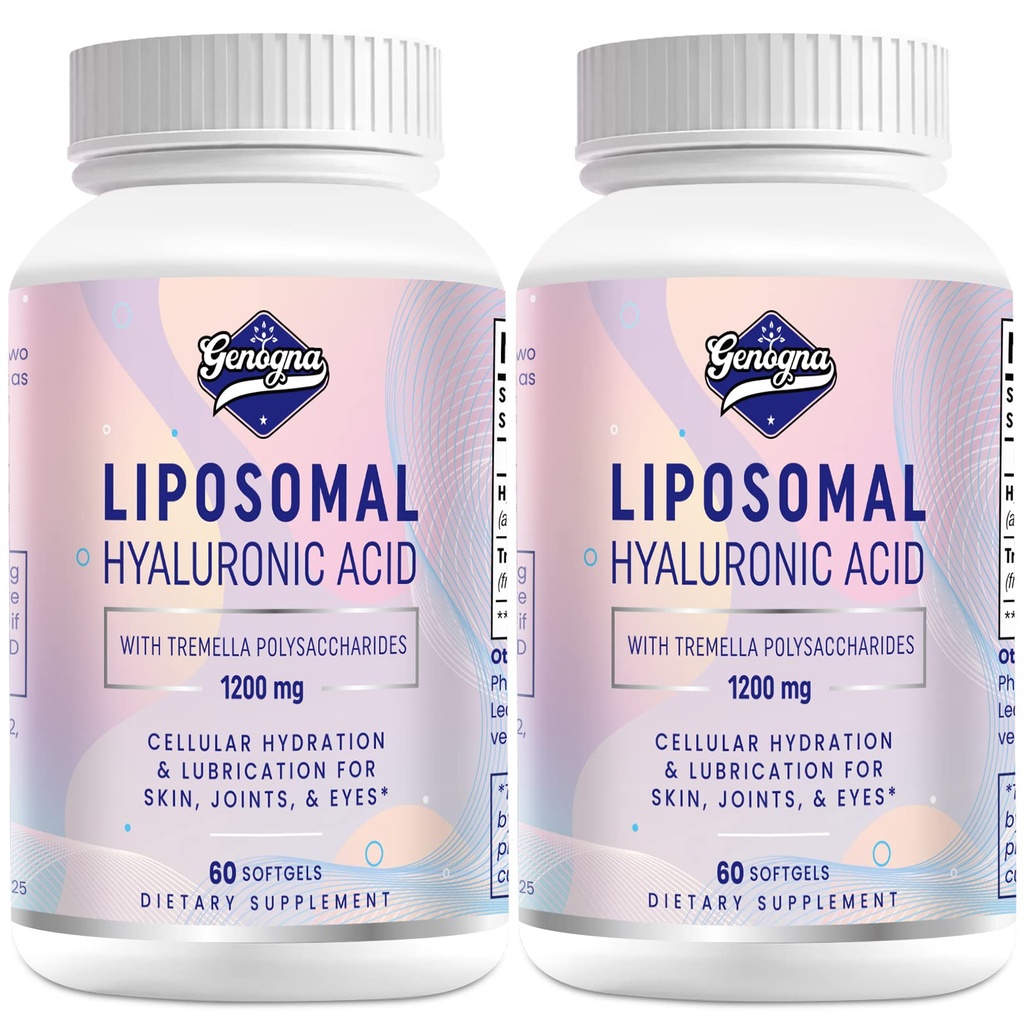 Compléments d'acide hyaluronique liposomique 1000mg-haute biodisponible Capsules d'acide hyaluronique liposomique-avec 200 mg de polysaccharides Tremella pour l'hydratation de la peau double résistance,Lubrification conjointe,2