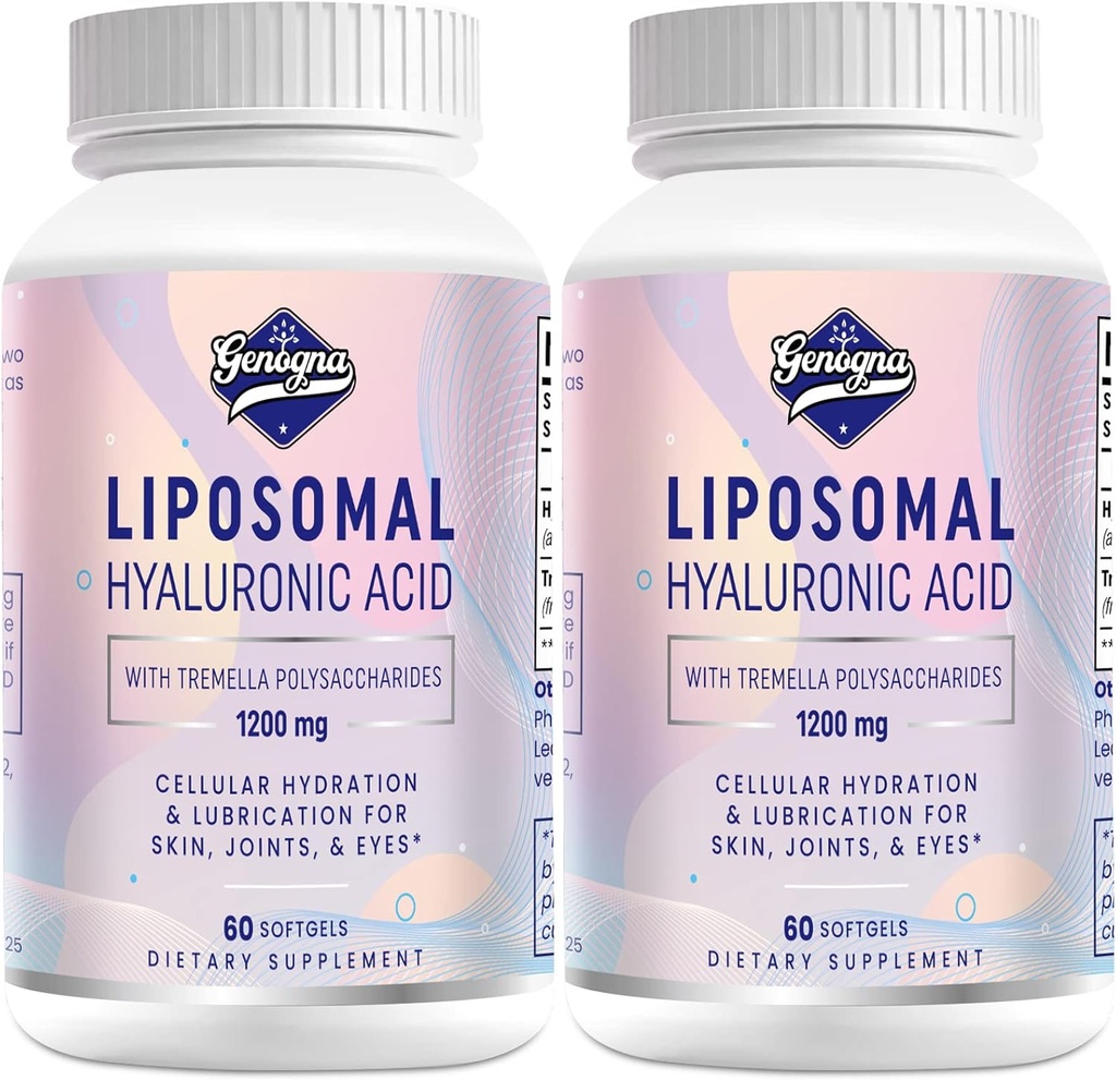 Compléments d'acide hyaluronique liposomique 1000mg-haute biodisponible Capsules d'acide hyaluronique liposomique-avec 200 mg de polysaccharides Tremella pour l'hydratation de la peau double résistance,Lubrification conjointe,2