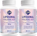 Compléments d'acide hyaluronique liposomique 1000mg-haute biodisponible Capsules d'acide hyaluronique liposomique-avec 200 mg de polysaccharides Tremella pour l'hydratation de la peau double résistance,Lubrification conjointe,2