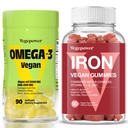 Gommies de fer végétalien + algues végétales Omega-3 DHA - Meilleur supplément de vitamine pour les femmes et les hommes, non-OGM, sans gluten