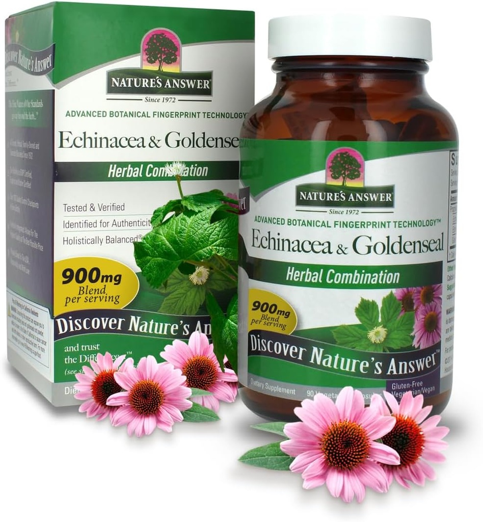 Réponse de la nature Echinacea & Goldenseal (en anglais seulement) Supplément alimentaire (en anglais seulement) Soutient un système immunitaire sain (en anglais seulement) Non-OGM & Kosher Certifié (en anglais seulement) Capsules végétales/végétariennes 90ct
