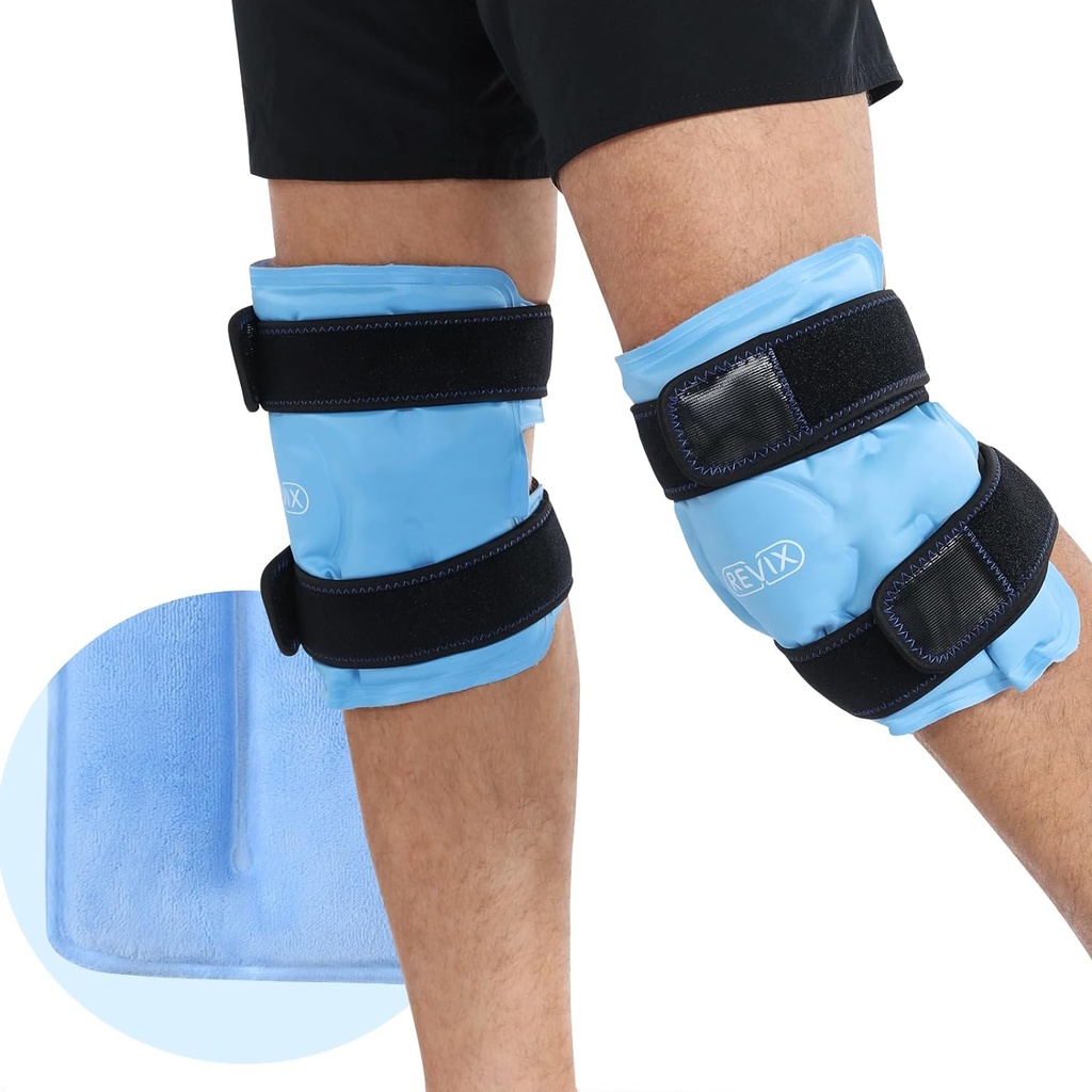 Enveloppes de glace REFIX pour désincomfort du genou, packs gel glace réutilisables avec compression froide, pack Knee froid pour détendre les muscles et les articulations endoloris, couverture en peluche et application sans mains, un ensemble de deux