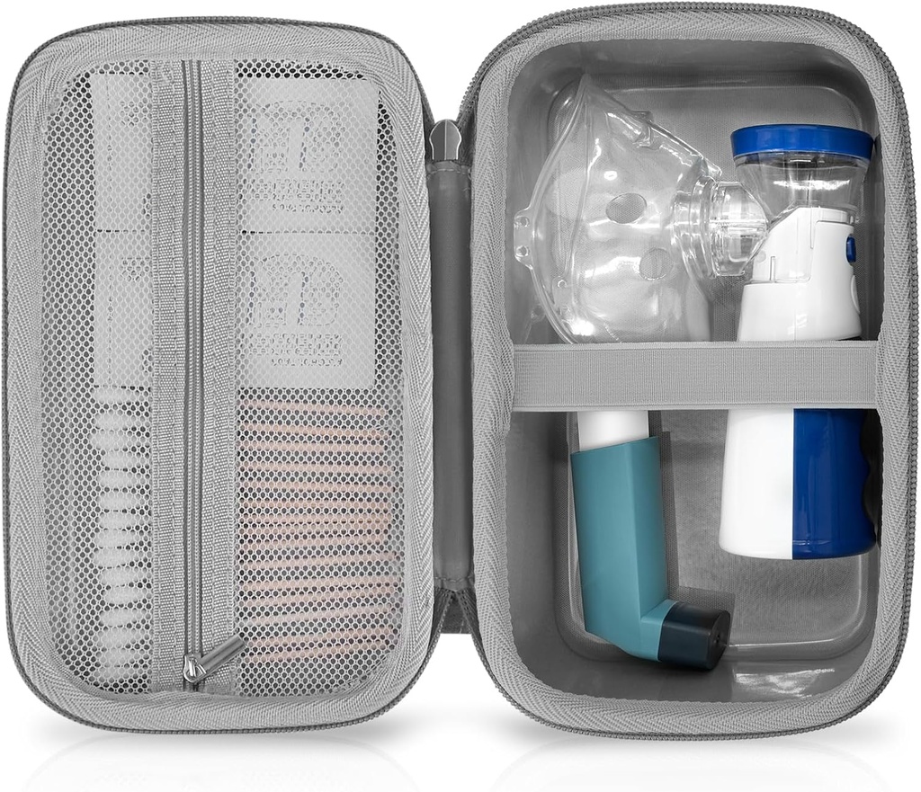 Cas d'inhalateur d'asthme Nébuliseur portable et espacement pour les enfants et les adultes - Cas de transport pour masques, porte-inhalateur (GREY)