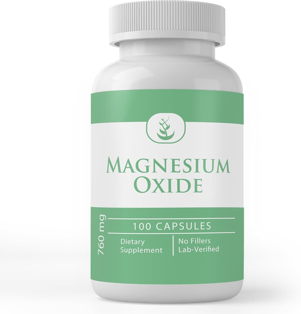 Ingrédients originaux purs Oxyde de magnésium, toujours pur, sans additifs ou remplisseurs, laboratoire vérifié (100 capsules)