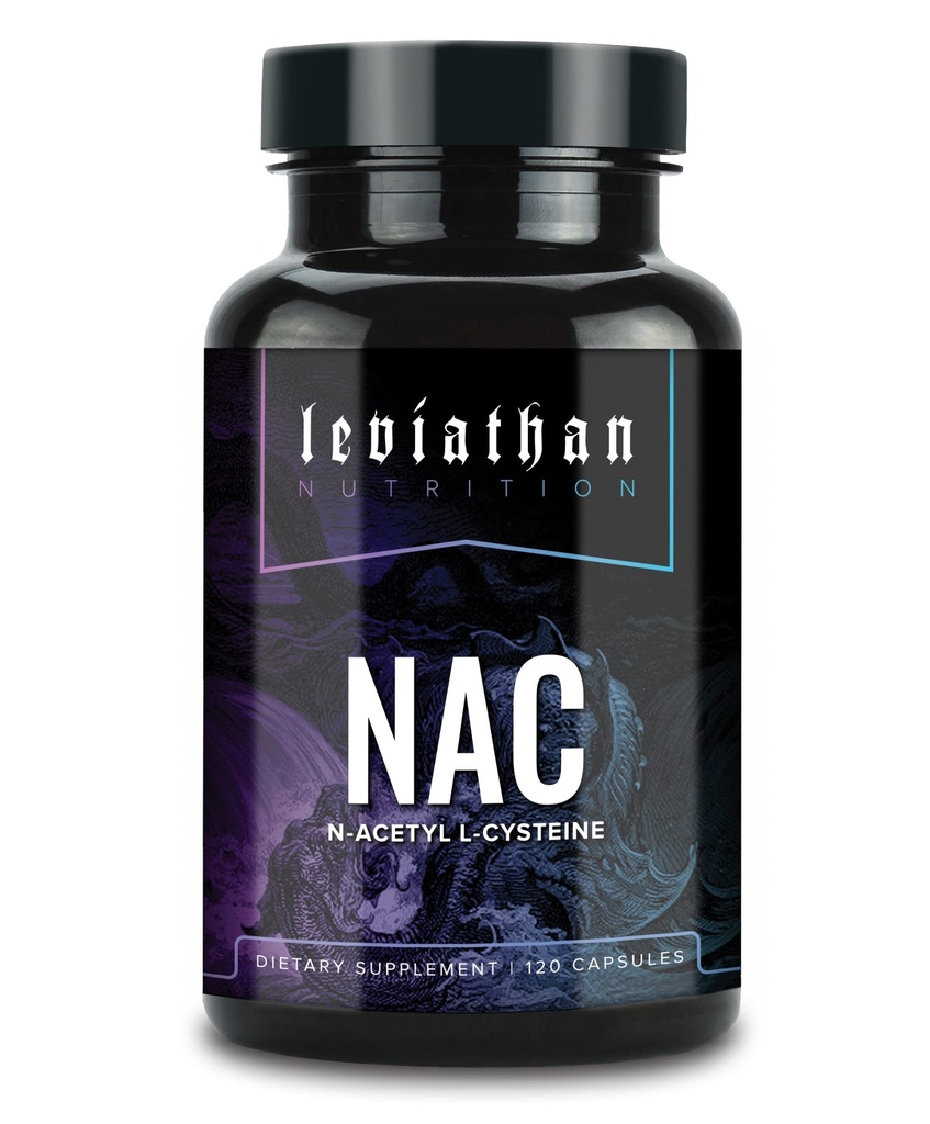 Leviathan Nutrition Supplément NAC N-acétyl Cysteine pour le poumon, le foie, l'immuno-support - Potent antioxydant pour augmenter les niveaux de glutathion 600mg, 120 Capsules