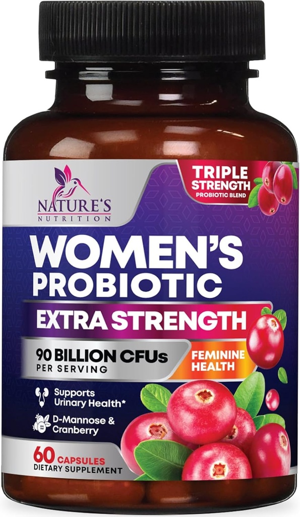 Probiotiques pour les femmes Soutien de la santé digestive - 90 milliards UFC Probiotique pour les femmes, 16 souches, canneberge, probiotique vaginal avec prébiotiques, PH, immunitaire, urinaire et soutien de la santé féminine, 60 capsules