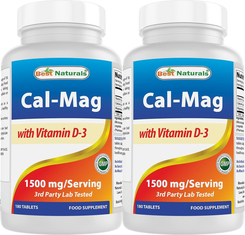 Meilleurs naturels magnésium de calcium avec vitamine D3 1500mg servir 180 comprimés (180 Compte (paquet de 2))