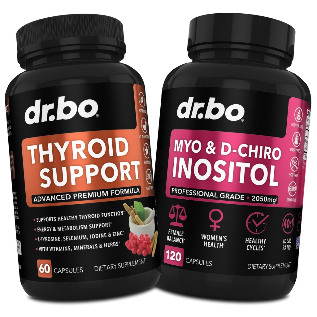 Support thyroïdien & Myo-Inositol & D-Chiro Inositol Supplement Capsules - Support naturel pour le métabolisme, l'humeur et l'énergie - 40:1 Rapport Hormone Balance pour les femmes, cycle menstruel, santé féminine