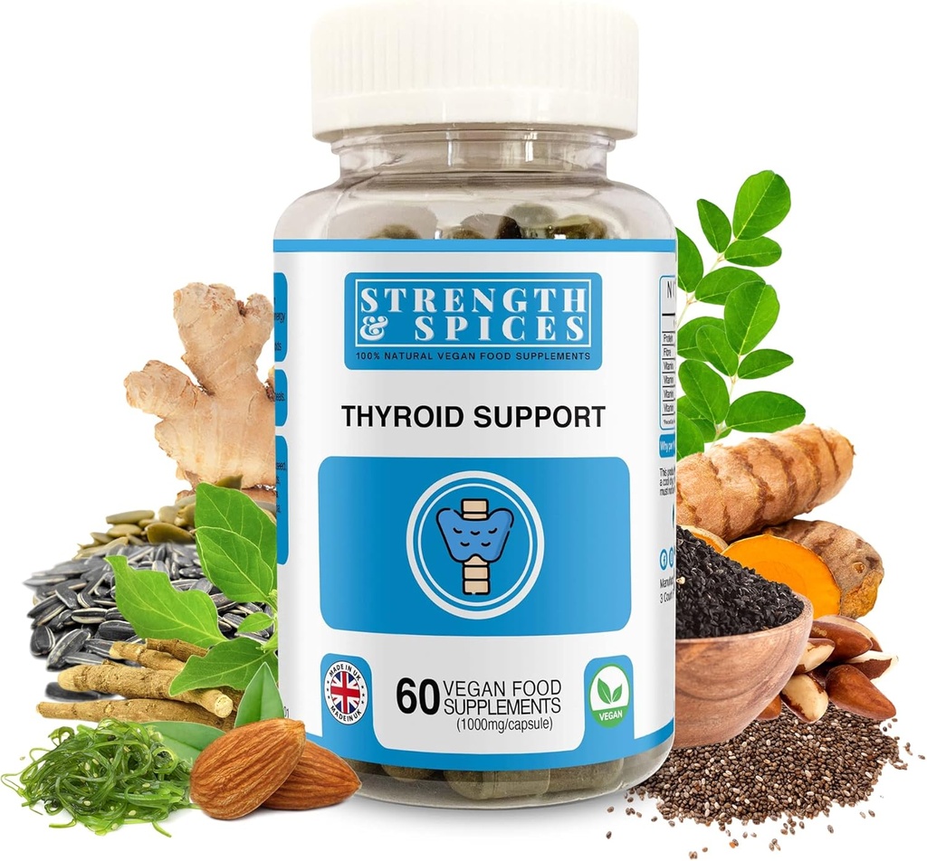 Strength & Spices - Support thyroïdien, supplément d'iode avec racine de Maca, Sea Kelp, noix de Brésil et Ashwagandha, 60 Capsules