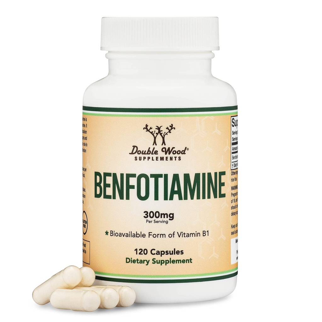 Benfotiamine 300mg portions (Troisième partie testée, 120 capsules, 150mg par bouchon) non-OGM, pour stimuler les niveaux de Thiamine B1 (plus absorbant que la Thiamine, graisse soluble) par le double bois