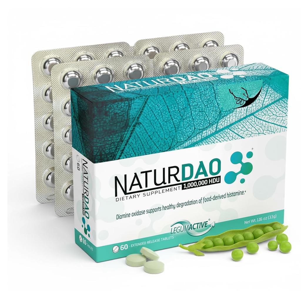 NATURDAOCOM LÉGUMACTIF NATURDAO® DAO Enzyme 1.000.000 HDU par comprimé - Supplément enzymatique DAO - Bloc d'histamine - Diamine Oxidase - Intolérance alimentaire - 60 comprimés à libération prolongée