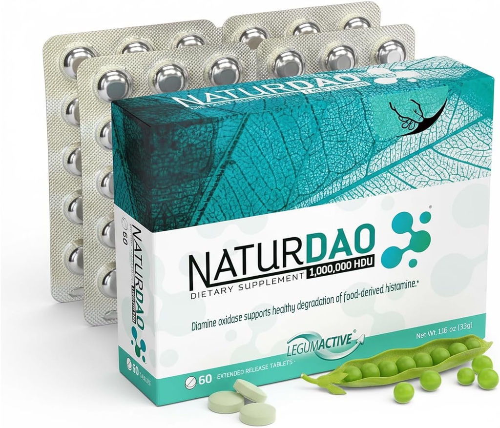 NATURDAOCOM LÉGUMACTIF NATURDAO® DAO Enzyme 1.000.000 HDU par comprimé - Supplément enzymatique DAO - Bloc d'histamine - Diamine Oxidase - Intolérance alimentaire - 60 comprimés à libération prolongée