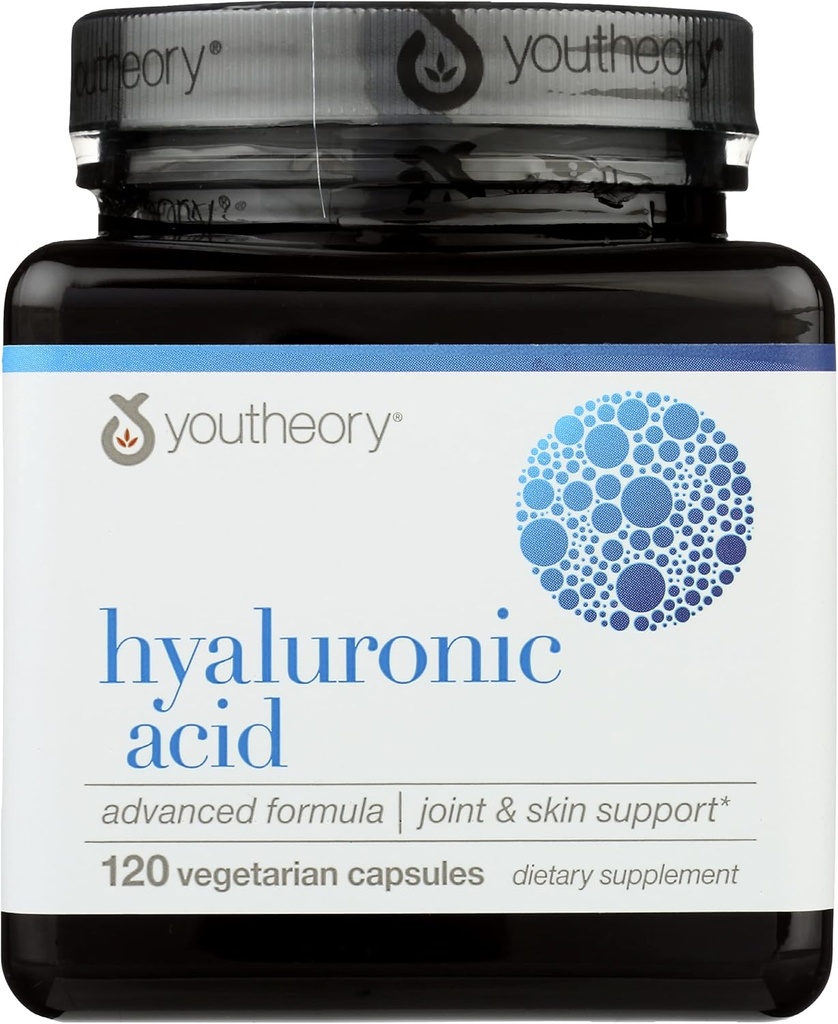 Youtheory Acide hyaluronique formule avancée, sans produits laitiers, 120 capsules (paquet de 1)