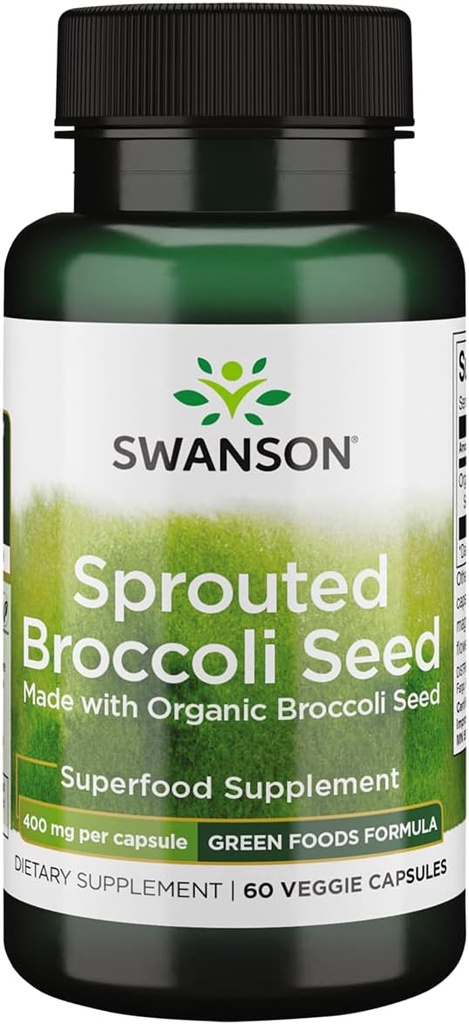 Swanson Fabriqué avec des graines biologiques de brocoli germé 400 Milligrammes 60 capsules de légumes
