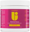 Universal U Boost & Focus Powder, Augmenter l'énergie et les performances cognitives, Préentraînement, Dosage sur mesure, VIT B12, Niacine, Choline, L-Tyrosine, Pas d'arôme artificiel, 30 portions (Mango Twist)