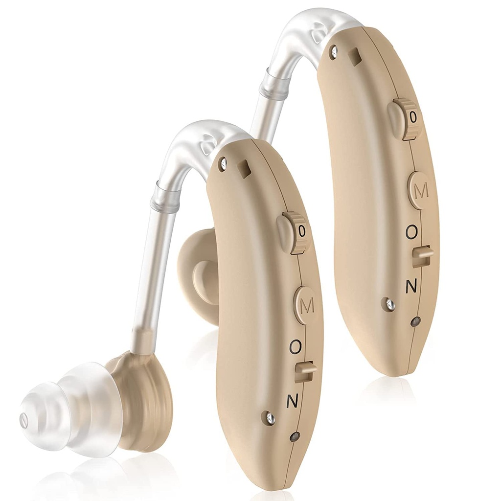 Aides auditives pour les aînés, amplificateur d'audition rechargeable avec annulation de bruit, appareils d'aide auditive numérique avec contrôle du volume (Flesh)